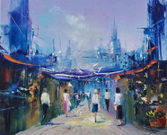 March&eacute; citadin, HST, 50X60, 500� Collection particuli&egrave;re