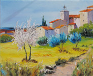 Les amandiers en fleurs, HST, 50X61, 420� Disponible