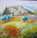 Alpilles et coquelicots, HST 40X40, vendu