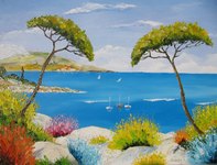 la c&ocirc;te fleurie,HST 40x50, 220�, disponible