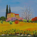Cerisier en fleurs, HST 40 X40, 200�, disponible