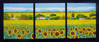 Les champs de tournesols, triptyque, HST, 3 fois 30X25, vendu