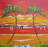 Paysage maritime en rouge, HST, 25X25, vendu