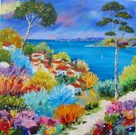 Village au bord de l'eau, HST 40X40, vendu