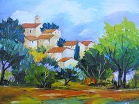 Village dans son &eacute;crin, HST 40X30, vendu
