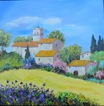Village et iris, HST40X40, 200� disponible