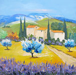 Bouquets de lavandes et oliviers, HST 40X40, 200�, disponible